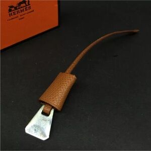 HERMES Crochet Bag Dog Tag Leather Charm Holder with Box